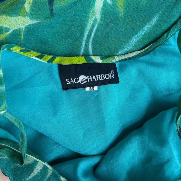 VINTAGE GREEN+BLUE TROPICAL MIDI DRESS - Picture 6 of 6